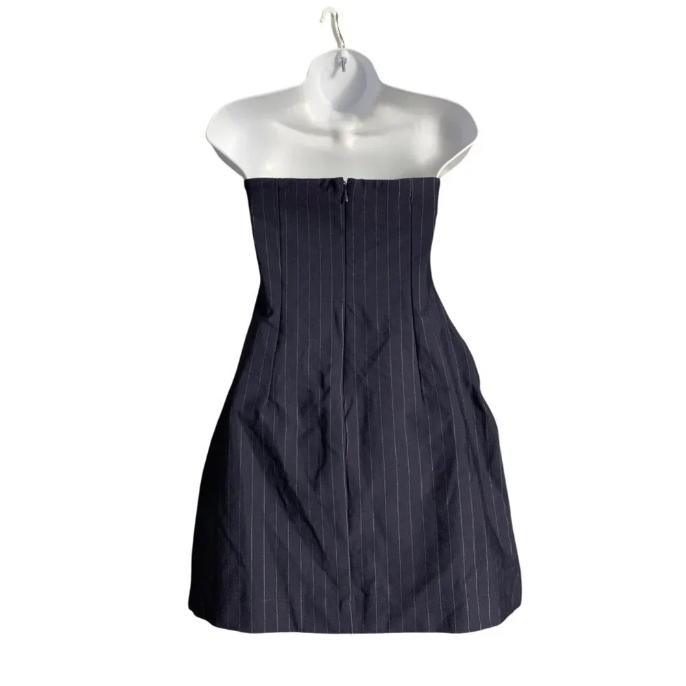 Wild Fable Junior Teens Navy Blue Strapless Pinstripe Dress Size Large - Picture 3 of 10